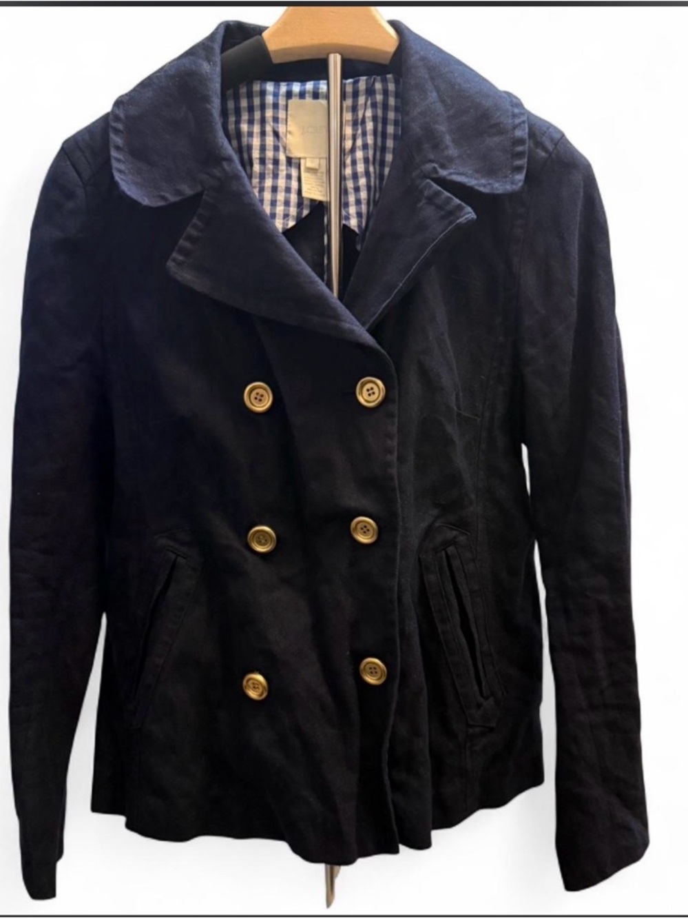 J. Crew Navy Double-Breasted Peacoat with Gold Buttons